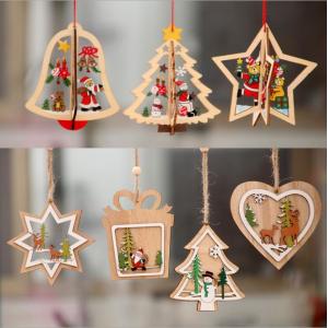 China Wooden hanging star heart tree bell pendant decoration for christmas party decoration supplier