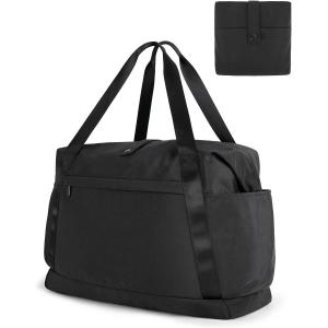 Black Foldable Dry Wet Travel Bag Lightweight Carry On Tote With Shoulder Strap