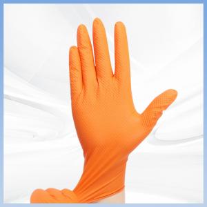 High Durability Diamond Pattern Orange Nitrile Gloves 100 Pcs Per Box