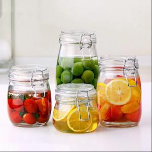 China Stainless Steel Snap Airtight Glass Food Storage Canisters 700ml 500ml supplier