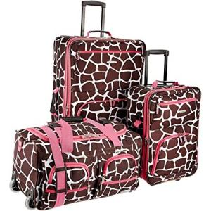 Softside travelling 3Piece Pink Giraffe Spinner Suitcase Set Expandable