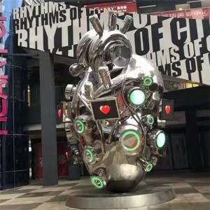 Interactive Art Heart Shaped Sculpture Stainless Steel Electronic Customized