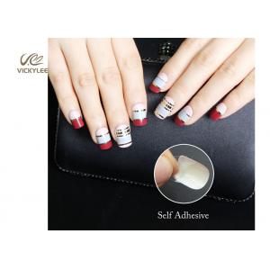 French Style Full Cover Red White And Blue Nails With Metallic Gold