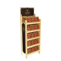 China Classical Wine Bottle Display Stand Wooden Coffee Bag Display Rack on sale