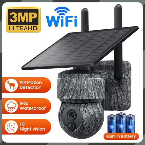 3MP Resolution WIFI Solar Camera With Battery PIR Detection Mini PTZ
