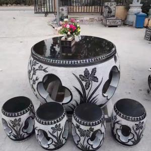 Black Sculpture Chinese Style Marble Bench For Garden Decoration
