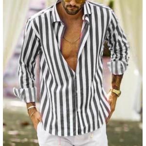 China Small Quantity Clothing Production Men'S Long Sleeve Casual Striped Shirt supplier