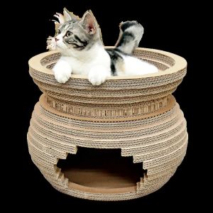 China Customised Hot Sale Paper Cardboard House Scratching Boards Cat Scratcher with Catnip wholesale