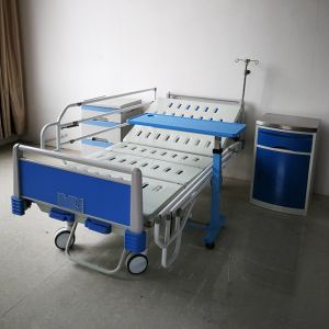 China 2-Function Manual Hospital Bed With Full-Length Iron Side Rails, IV Pole, Bedside Table & Cabinet wholesale