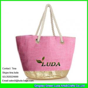 LUDA  golden metallic beach straw tote bag fashion lady straw beach hand bag