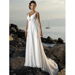 Aline Chiffon Beach wedding dress Bridal gown#dq4796