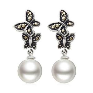 China 925 Silver White Simulated Shell Pearl Dangle Earrings Vintage Old Jewellry (E12144) supplier