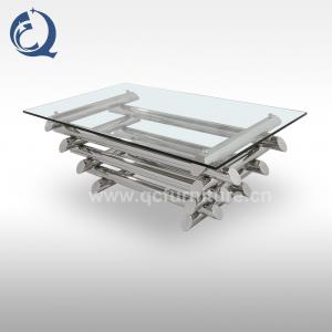 Clear Stainless Steel Square Glass Coffee Table Chrome Finished