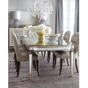 Luxury Mirrored Dining Table With Grey Wooden Chair  8 Person Seats