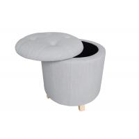 China Top Button Foot Stool Ottoman Tufted Wood Legs Gray Storage Footstool on sale