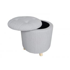 Top Button Foot Stool Ottoman Tufted Wood Legs Gray Storage Footstool