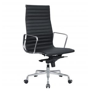 Chromed Aluminum Herman Miller Management Chair , Beautiful Ribbed Leather Office Chair