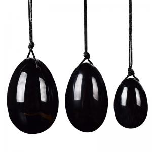 3 pieces/1 set Natural Black Obsidian Yoni Egg for Kegel Exercise Pelvic Body Massage Vaginal Tightening