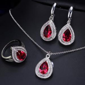 Hot selling Womens Luxury Wedding Flower CZ Zircon jewelry Set Fashion Waterdrop Necklace Earrings Set Jewellery sets