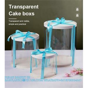 China Tall Clear Cake Boxes With Ribbon - Gold Round Clear Cake Box For Birthday Cake | Wedding Cake Transparent Cake Box supplier