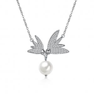 China 10mm Freshwater Pearl Butterfly 14.7'' 6.1g Chain Sterling Silver Jewelry Necklaces supplier