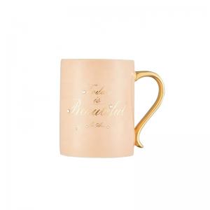 Gold Handle Sublimation Mug 400ml Pink Gift Milk Porcelain Cup Sublimation Reusable Coffee Ceramic Mug With Spoon