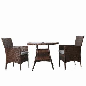 Weatherproof Rattan Furniture Set Chair Round Glass Table
