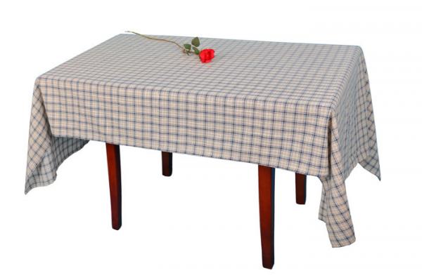 Blue Linen Checkered Table Cloth Durable Machine Washing Or Hand Washing