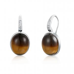 China Oval Earrings Design Inseted Brown Tiger'S-Eye AAA+ 925 Sterling Silver Gemstone Earrings supplier