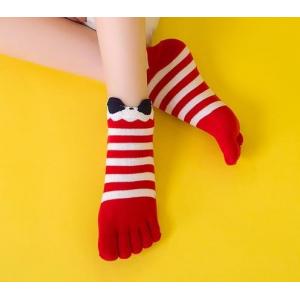 Custom logo, design Womens Girls Striped Cotton Five Fingers Toe Ankle Socks