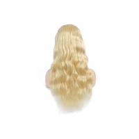 China 20 Inch Blonde  Curly Human Hair Front Lace Wigs With Body Wave on sale