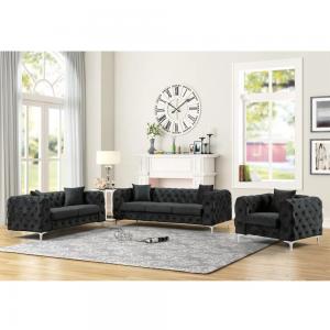 New Style Luxury 3+2+1 black velvet tufted sectional sofa indoor furniture Corner sofa set modern living room sofas
