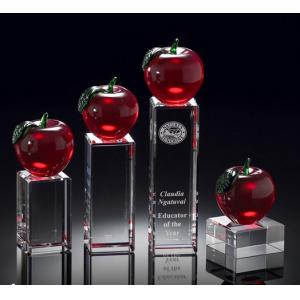 educators merit crystal apple award/crystal red apple on rectangle base award