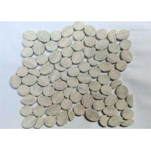China Grey Wooden Pebbles Natural Stone Mosaic Tile Sheets , Stone Mosaic Wall Tiles supplier