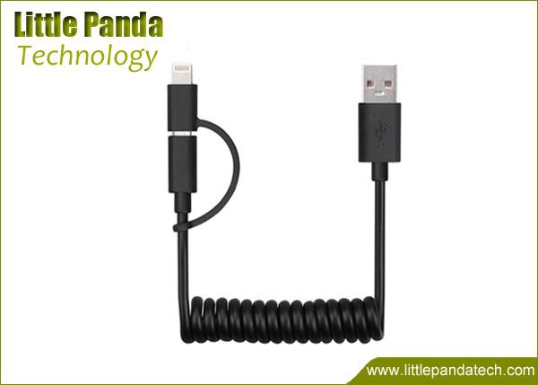 Promotional Retractable 2in1 USB Cable 2in1 Coiled USB Data Cable Spiral Coiled