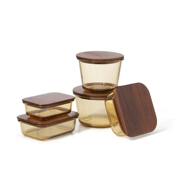 高ボロシリケートガラス食品容器 多容量と耐温エコアカシア木蓋