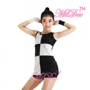 Elegant Black White Dance Competition Costumes Sequin Vest Dance Dress