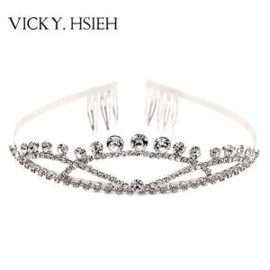 VICKY.HSIEH Best Selling Silver Tone Arch Crossover Crystal Rhinestone Wholesale Tiara Crown