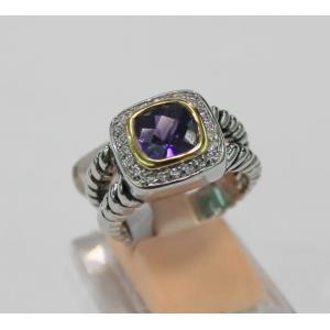 (R-40) Women's Jewelry New Style Fashion Silver Plated 7mm Amethyst Cubic Zircon Ring