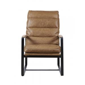 Light Brown Leather Upholstered Chair , Modern Leisure Chair Thick Steel Frame