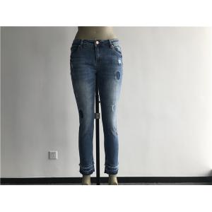 China LTD Ladies Denim Jeans / Light Wash Denim Jeans With Blasting / Whisker TW76855 supplier
