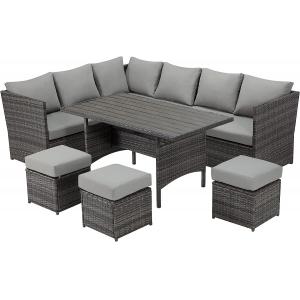 Patio Furniture Set Outdoor Sectional Sofa Conversation Set All Weather Wicker Rattan Couch Dining Table & Chair