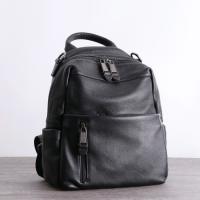 China BSCI Womens Waterproof Backpacks 27cm 32cm Black Soft Leather Backpack on sale