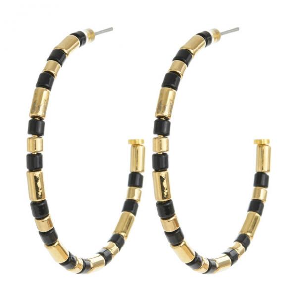 Bohemia Zinc Alloy Tile Hoop Earrings 45mm with stainless steel stud