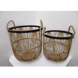 China ZHONGYI Set Of 2 Round Bamboo Floor Baskets With Rope Handle, Brown supplier