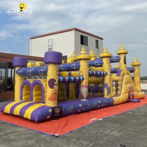 Commercial Inflatable Obstacle Course With Slide Waterproof Yellow Purple Color
