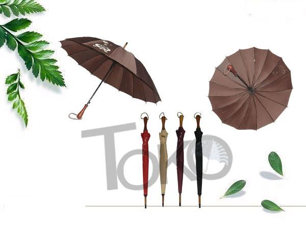 Wooden Unbreakable Walking Stick Umbrella Auto Open 190T Polyester Fabric