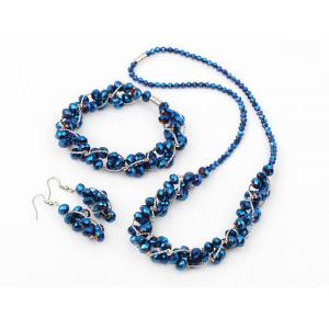 China Fashion handmade blue crystal necklace bracelet eardrop woman Jewelry set wholesale China supplier