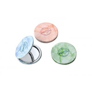 China Marble Texture Enamel Compact Mirror Gift Silver Cosmetic PU Leather Foldable supplier