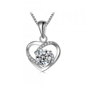 5A CZ Sterling Silver Heart Pendant Necklace